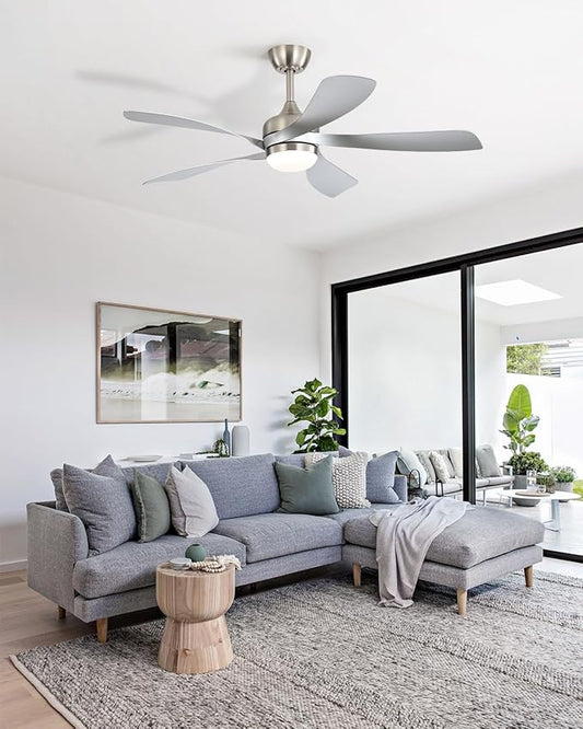 Sofucor 52 Inch Ceiling Fans with Lights and Remote, Outdoor Ceiling Fan with Light 6-Speed 3 CCT 3-Timer, Modern Low Profile Ceiling Fan 5 Blade Reversible DC Motor for Living Room Bedroom Patio