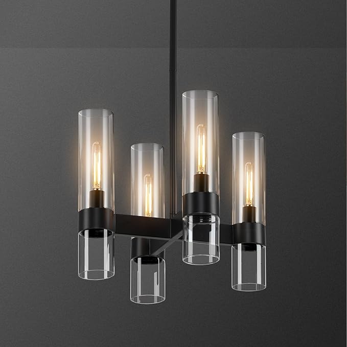 4 Lights Black Chandeliers for Dining Room Light Fixture | Entryway Chandelier for Foyer with Glass Cover | Kitchen Island Lighting Over Table for Hallway | Entryway | Corridors | Bedroom