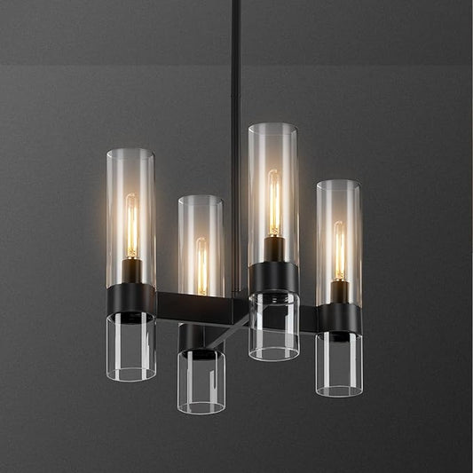 4 Lights Black Chandeliers for Dining Room Light Fixture | Entryway Chandelier for Foyer with Glass Cover | Kitchen Island Lighting Over Table for Hallway | Entryway | Corridors | Bedroom