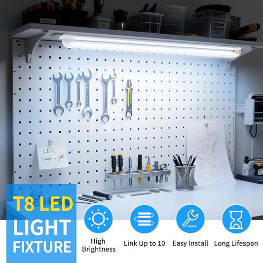 CNSUNWAY LED Shop Light 3FT, 34W 6500K Cool White, T8 LED Tube Lights, 4760LM V-Shape Ceiling Shop Lights, Linkable Under Counter Light for Kitchen, Garage, Workbench, Basement, ETL Listed (2-Pack)