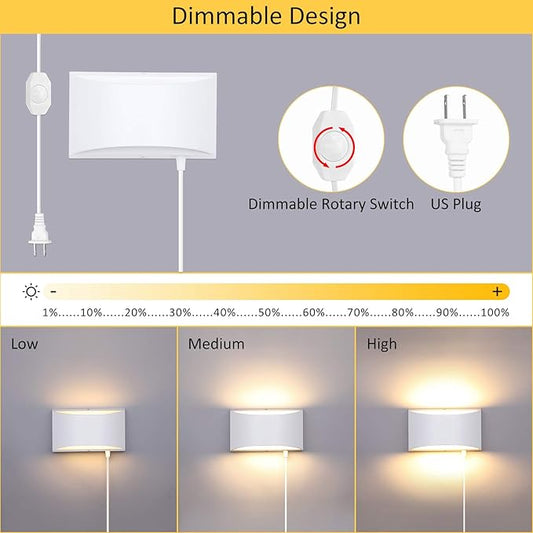 Lightess 12W Plug in Wall Sconces Modern LED Wall Light Dimmable Indoor Up Down Wall Lamp for Bedroom Living Room Hallway Staircase, Warm White, Aluminum