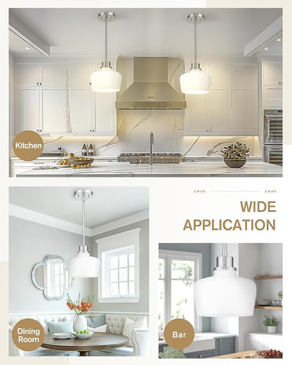 Emak Brushed Nickel Pendant Light Fixtures, Modern Pendant Lights Kitchen Island with Milk Glass Shade, 10 Inch Large Island Lights for Kitchen, Dining Room, Bathroom, PL126-BN-ML