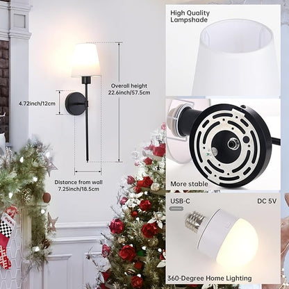 Shenmoyl Battery Operated Wall Sconce, 120H Usage Time 22.6" Rechargeable Wall Light with Dimmable Bulb, 12 Colors Wall Sconce for Bedroom Living Room, Black