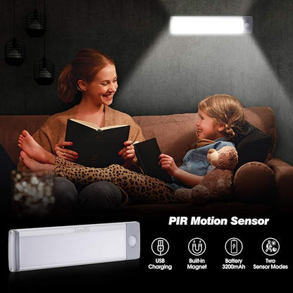 LEPOTEC 30 LED Under Counter Closet Lighting, LED Motion Sensor Cabinet Light, Battery Operated Pantry Light for Mom, 1800mah Rechargeable Wireless Motion Sensor Closet Light (2 Pack)
