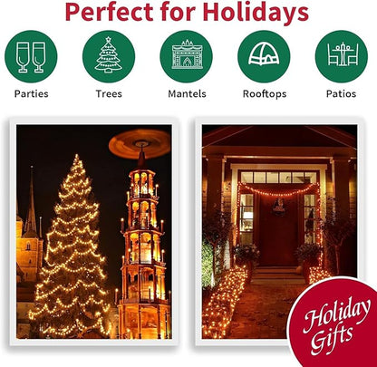 LAMPHOME Orange Thanksgiving Mini Lights, 200LED 66Ft Autumn Fall String Lights,16 Modes Connectable 120V Plug in for Outdoor Indoor Garden Party Halloween Christmas Xmas Tree Light Decor