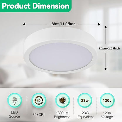 11" LED Flush Mount Ceiling Light, White Modern Ceiling Light Fixture with 5CCT 2700K-5000K, Dimmable LED Light Fixtures Ceiling Mount for Kitchen Bathroom Bedroom Hallway