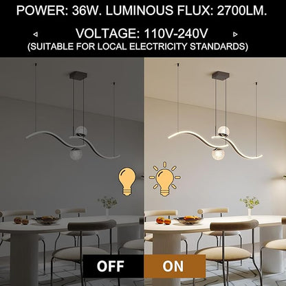 ORANOOR Modern LED Globe Pendant Light, 39in Dimmable Black Hanging Chandelier Light Fixture, 2-Wave Kitchen Pendant Lighting Over Island, Dining Room Lights Ceiling Hanging Over Table (2-Bulb)