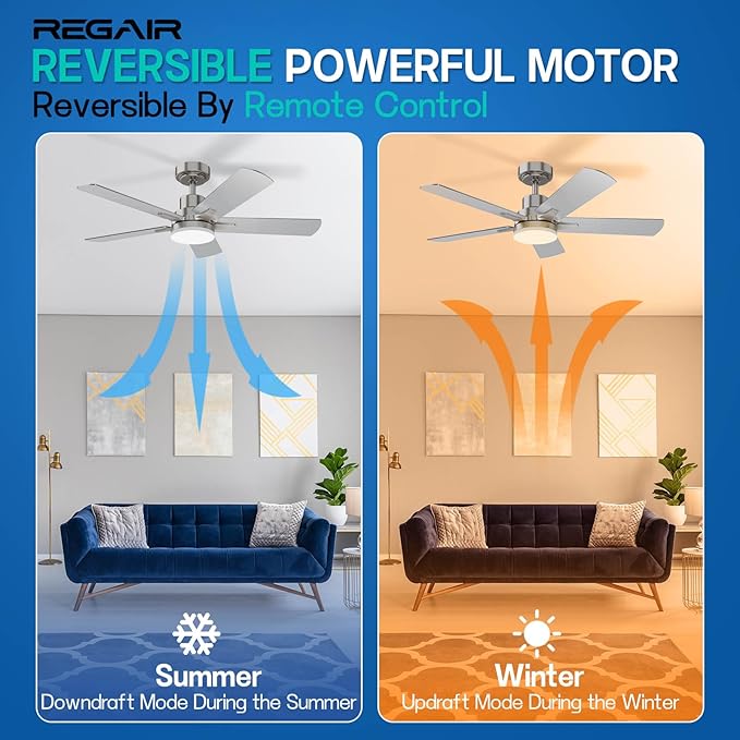 Ceiling Fan with Light 42-Inch, Remote Control Reversible DC Motors, 3CCT Dimmable Timer Noiseless, Nickel Ceiling Fan for Bedroom Living Room, Indoor&Outdoor ETL Listed