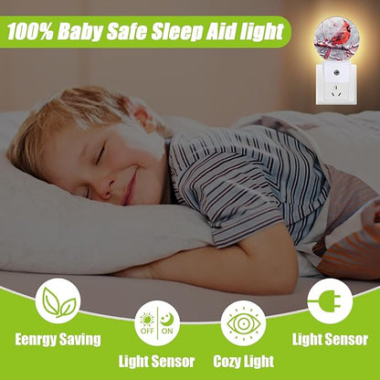 Red Cardinal Bird Night Light,Chrismas Snow Night Lights Plug into Wall for Kitchens Toilets Bedroom Decorative Half Round Nightlight Led Lamp 0.5W Sleep Friendly