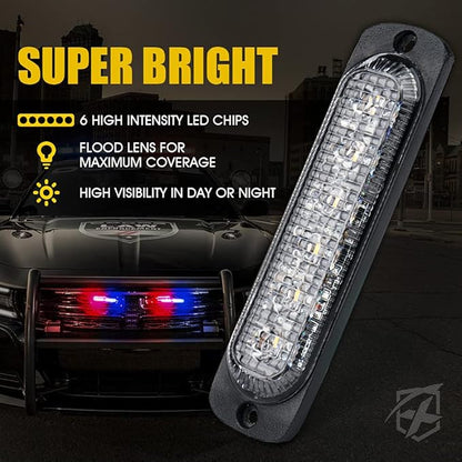 Xprite 8PCS LED Emergency Strobe Lights, Red Blue 12-LED Surface Mount Flashing Strobe Lights, Sync Feature Ultra Slim Grill Light for Volunteer Trucks ATV SUV Vehicles