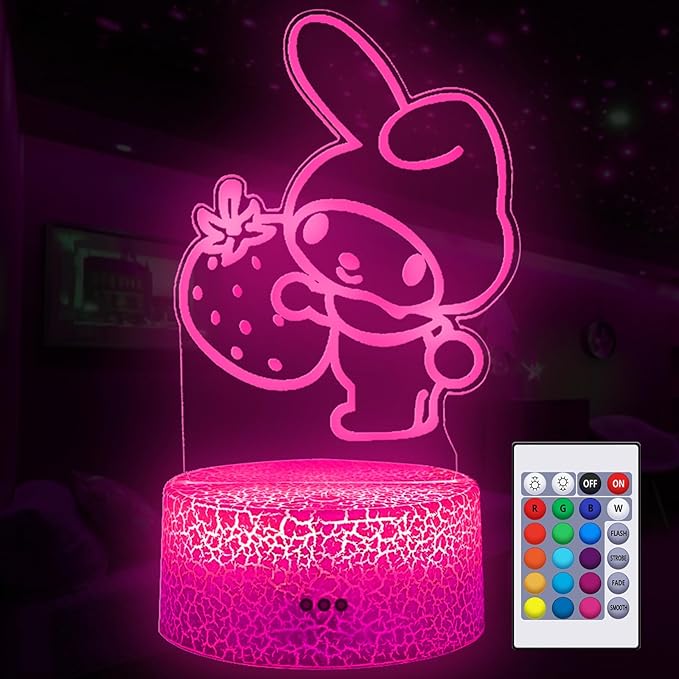 3D Illusion Night Light for Kids - Cute Lamp Led Night Light Anime Charater 16 Colours Change with Remote Control Kitty Lamp Room Decor Birthdays Holidays Gifts for Kids and Girls