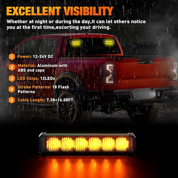 Nilight 12LED Emergency Strobe Traffic Advisor Light Bar 2 in 1 Amber Dash Warning Safety Flashing Lights Front/Rear Windshield Construction Lights for Trucks Cars Plow Police Firefighter Vehicles
