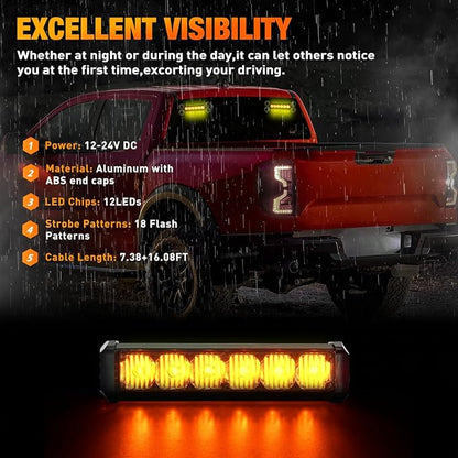 Nilight 12LED Emergency Strobe Traffic Advisor Light Bar 2 in 1 Amber Dash Warning Safety Flashing Lights Front/Rear Windshield Construction Lights for Trucks Cars Plow Police Firefighter Vehicles