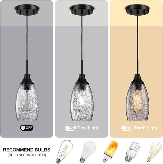 Viinew Black Seeded Glass Pendant Lamp Shade 4.72" Art Glass Chandeliers Cover Mini Oval Light Shade Replacement Shade Only Light Fixtures for Kitchen Island Pendant Light 1-Pack
