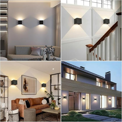 2 Pack Modern Outdoor Wall Lights, ETL Listed 15W Square LED Exterior Wall Sconce, 3 Color Temperature Selectable, Adjustable Up and Down Lighting Fixtures, IP65 Waterproof Aluminum Porch Light