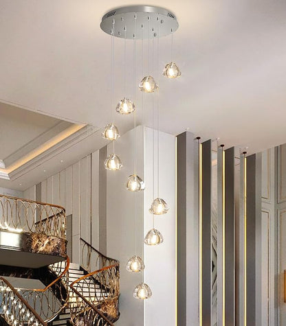 HAIXIANG Glam Chandelier with LED Dimmable Bulbs Bubble Crystal Balls Glam Chandeliers High Ceiling Pendants Light Fixtures Adjustable Long Lights Brushed Nickel
