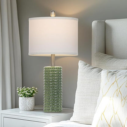 Cinyirong 24.5" Green Ceramic Table Lamps Set of 2, Farmhouse Table Lamps for Living Room, Modern Lamps for Bedroom Night Stands, Traditional Nightstand Desk Lamps(LED Bulbs Included)
