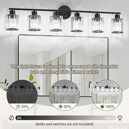 Crystal Bathroom Light Fixtures, Bathroom Lighting Fixtures Over Mirror, Modern Black Gold 5-Light Vanity Lights for Mirror,Restroom, Bedroom (Ceramic E26 Socket,Bulbs Not Include)