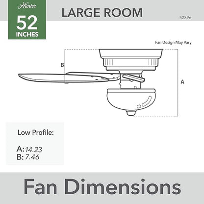 Hunter 52 inch Indoor Ceiling Fan with LED Light - Black Ceiling Fan with Pull Chain, For Bedroom or Living Room, Low Profile Flush Mount, 5 Blades, Includes Bulbs - Newsome 52396, Matte Black