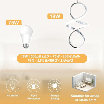MAYNA Spiral Modern Pendant Light, 4000K Natural White LED Pendant Lights Kitchen Island, 18W Adjustable Height Island Lights for Kitchen Bedroom Dinning Room Living Room, 1 Pack (Chrome)