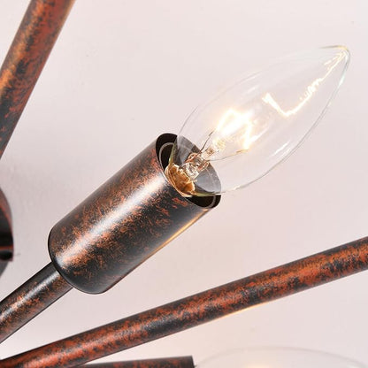 Farmhouse Ceiling Light Red Rust Metal Dining Room Flush Mount Light Fixtures, 26.8" Rustic Living Room Lighting Fixtures Ceiling, E12 Ceilings Lamp for Kitchen (8-Light)