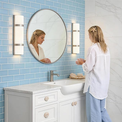 LED Bathroom 16 Inch Vanity Lighting Fixtures | CRI 90 4000K Brushed Nickel Wall Sconce Set of Two with White Frosted Glass Shade | 120V 15W 1200LM Dimmable with Dimmer Switch(not Included)