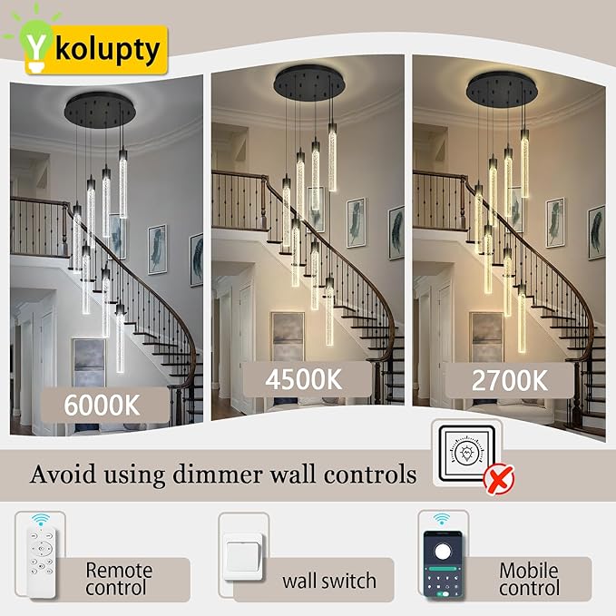 ykolupty Pendant Light Fixtures LED Black 8-Light Chandelier for Living Room Modern Bubble Crystal Chandelier Entryway Foyer Dimmale 2700K-6000K