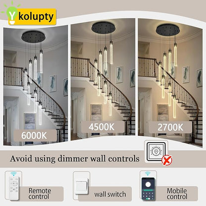ykolupty Pendant Light Fixtures LED Black 8-Light Chandelier for Living Room Modern Bubble Crystal Chandelier Entryway Foyer Dimmale 2700K-6000K