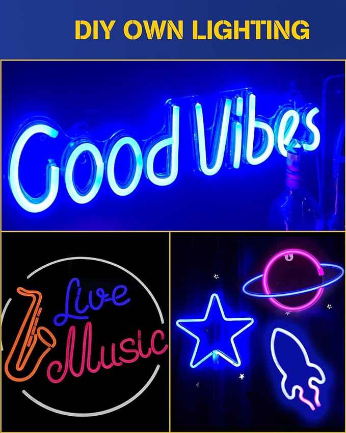DUOFU365 Blue Neon LED Strip Light, DC 12V 600 SMD2835 LED Neon Rope Lights,Upgraded 16.4ft/5m Led Light Strips Flexible Waterproof for Indoor/Outdoors Home Decoration/DIY(No Power Adapter)