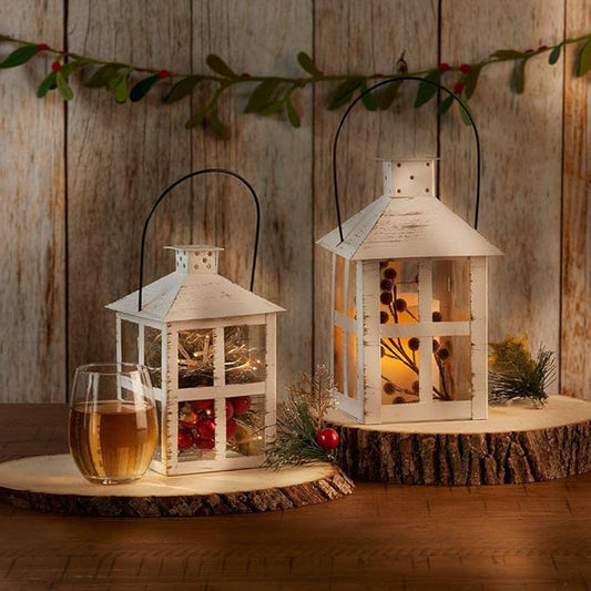 Kate Aspen Rustic Farmhouse Decor White Candle Holder Lantern Decorative (7.5 Inch), Wedding Decoration, Centerpiece Table Decorations, Home Decor, Shelf Decor