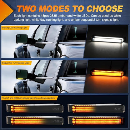 Nilight Side Mirror Marker Light Switchback White Parking Amber Turn Signals Lights Smoked Lens Plug and Play Compatible With Ford F150 Raptor Expedition 2006-2008 Lincoln Mark LT