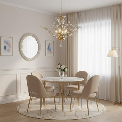 Maxax Gold Crystal Chandelier, 4-Light K9 Crystal Pendant Light, Adjustable Electroplated Ceiling Fixture for Dining Room, Living Room, Bedroom, and Foyer, 18.1" D x 58" H