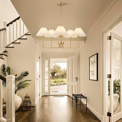Gold Chandelier,5-Light Farmhouse Chandelier for Dining Room Modern Kitchen Light Fixture Over Table Ceiling Chandelier for Bedroom Living Room Foyer Entryway