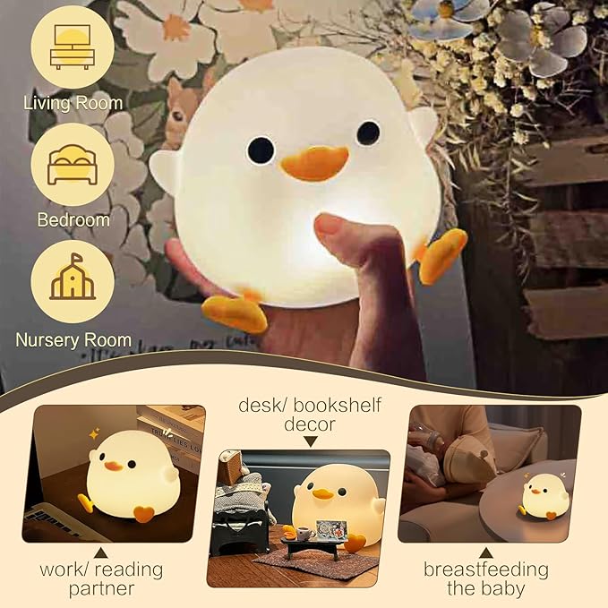YR YRHH-PET Duck Cute Lamp, Squishy Dodo Duck Kids Night Light, Dimmable Bedside Light, Baby Nursery Touch Animal Silicone Nightlight, Boy Girl College White Elephant Gift, Desk Decor Bean Ducky Stuff