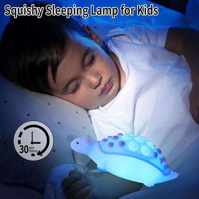Dinosaur Night Light,Silicone Dino Lamp with Pop Bubble,7 Nightlight Modes Rechargeable Bedside Touch Lamp, Room Decor,Cute Lamp Dinosaurs Gifts (Purple)