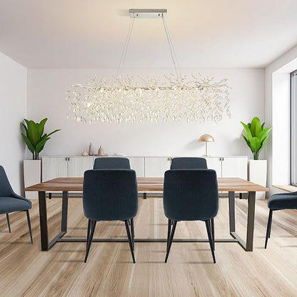 Modern Tree Branch Crystal Chandelier 47.2" Sliver Large Rectangular Pendant Lighting 14-Light K9 Crystal Chandeliers for Dining Room Kitchen Living Room Foyer Entryway (Sliver, L47.2"-Rectangle)