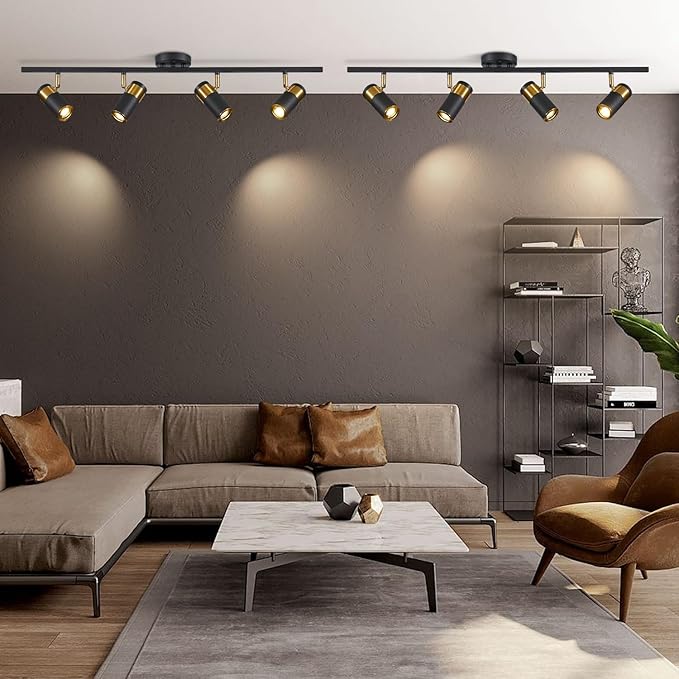 4 Lights Matte Black Track Lighting, Modern Flush Mount Ceiling Light, Modern Ceiling Spot Light for Bedroom Living Room Kitchen Island