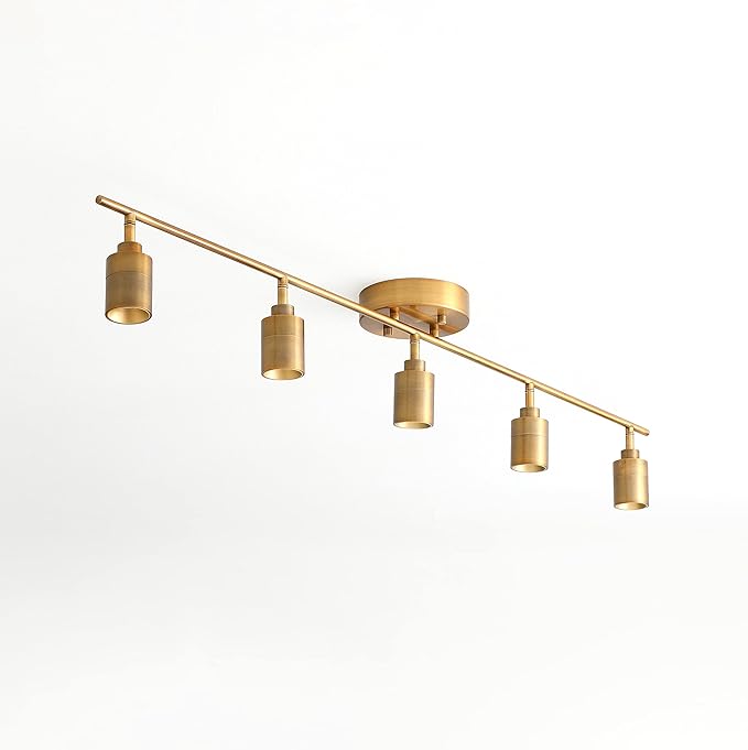 Shura Brushed Brass 5-Light Track Light with Adjustable Heads, Integrated LED Bulbs, 4 ft. Track Lighting Kit Ceiling Light, 3000k, 2450 Lumens