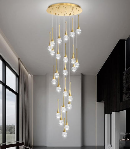24 Light Modern Glam Crystal Chandelier for High Ceiling LED Dimmable Ceiling Pendant Light Staircase Foyer Enterway Living Room Chandelier Lighting Antique Gold