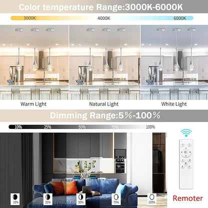 Modern Pendant Lights for Kitchen Island LED Dimmable Crystal Glam Ceiling Pendant Lighting for Dining Room Hallway Bedroom Corner Lamp Brushed Nickel