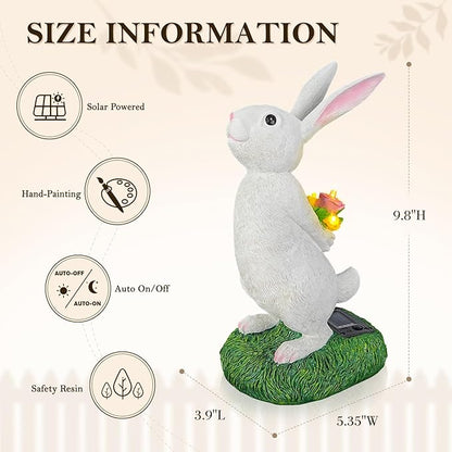 Cute Solar Bunny Garden Statue with Warm LED Flower Lights, Handcrafted Outdoor Rabbit Decor for Patio, Balcony, Yard, Lawn, Ideal Easter, Birthday & Holiday Gifts for Women, Mom