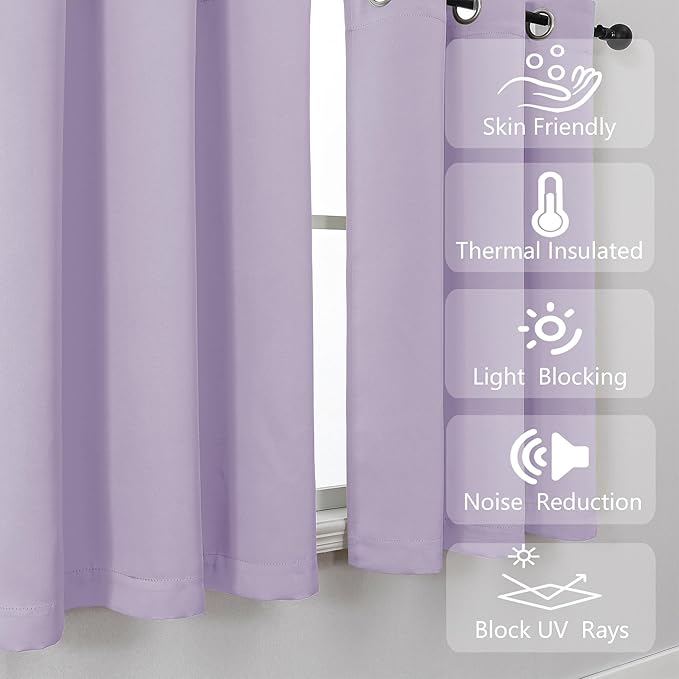 Simplebrand Lilac Short Cafe Curtains 36 Inch Length 2 Panels Set, Half Window Grommet Privacy Drape Tiers for Kitchen, Thermal Insulated Room Darkening Curtains for Bathroom Shades, W40 x L36