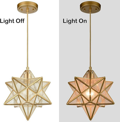DAYCENT Brass Moravian Star Light in Seeded Glass Pendant Lights Fixture, 11-in