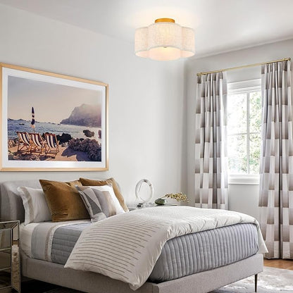 VILUXY Semi Flush Mount Ceiling Light Fixture, 4-Light Modern Ceiling Lights with Linen Shade Farmhouse Gold Close to Ceiling Light for Bedroom Hallway Nursery Entryway, UL Listed