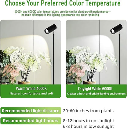30W Full Spectrum Grow Light, 5000LM High-CRI COB LED Floor Lamp with 6/8/12H Timer, Adjustable Height (28"-83") & Angle, Grow Lights for Indoor Plants, Succulents & Flowers (warm white 4000K)