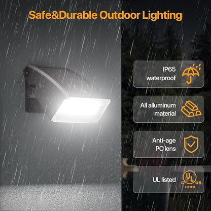 Adjustable LED Wall Pack Light with Dusk to Dawn Photocell 30W/40W/60W Selectable, 5000K Daylight, 100LM/W, 6000LM Max, IP65 Waterproof Outdoor Security Light for Garage, Building, Yard