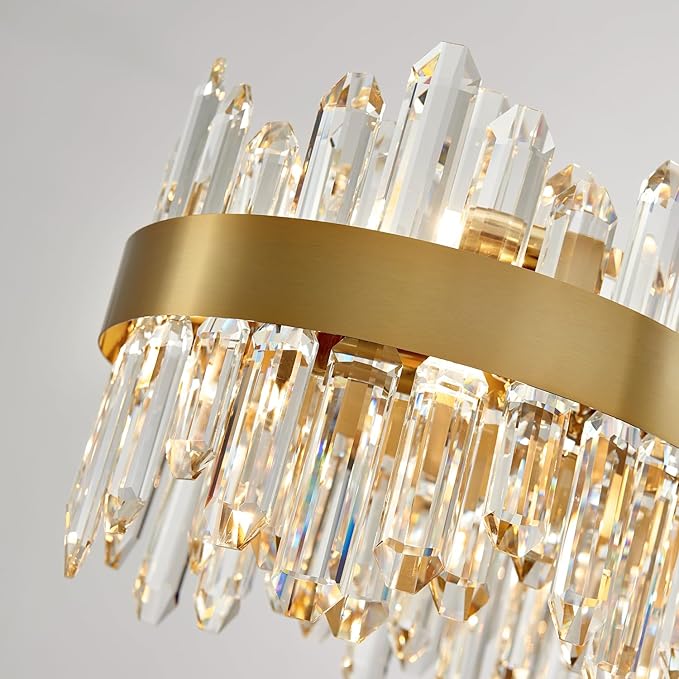 Gold Oval Crystal Chandelier L45.3 inch, 24-Lights Gold Chandeliers Modern Crystal Chandelier Pendant Light Fixture G9 Lights Pendant Ceiling Light for Dining Living Room Kitchen Island