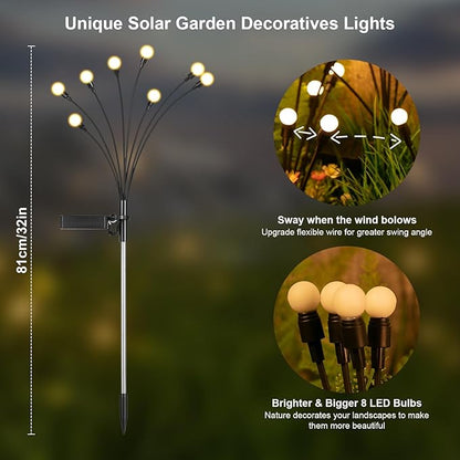 Solar Lights Outdoor(6-Pack, 48 LEDs), ASMAD Solar Garden Lights, Outdoor Decorations, Firefly Light for Patio Decor, Big Bulb, Unique Gifts for Women, Gifts for Grandma
