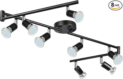 Unicozin LED 8 Light Track Lighting Kit, 54.13'' Black 8 Way Ceiling Spot Lighting, Flexibly Rotatable Head, Track Light Included 8 x LED GU10 Bulb (4W, Daylight White 5000K, 400LM)