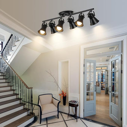 KEESFU 6-Light Track Lighting Kit,Black Semi Flush Mount Ceiling Light with 6 Rotatable Light Heads,Modern Accent Lighting for Livingroom,Bedroom,Hallway,Art Wall,Bathroom,Kitchen.(6-Light)